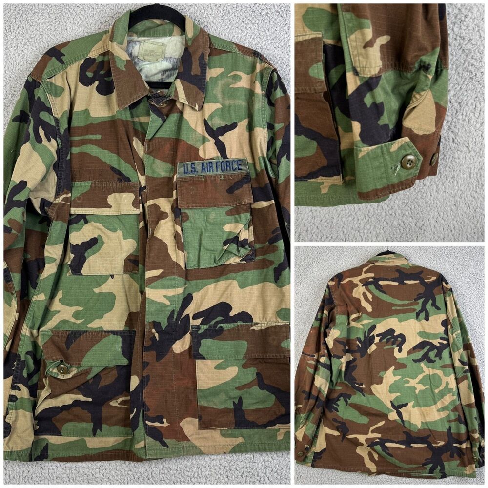 WOODLAND CAMO Combat Ripstop Jacket Shirt Mens L Regular Hot Weather Air Force